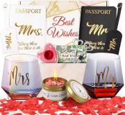 Wine Glasses Gifts for Mr and Mrs, Wedding Gifts Bridal Shower Gifts, Engagement Gifts Box Basket for Couples-Wedding, Honeymoon Essentials Present for Husband and Wife Newlywed Marriage